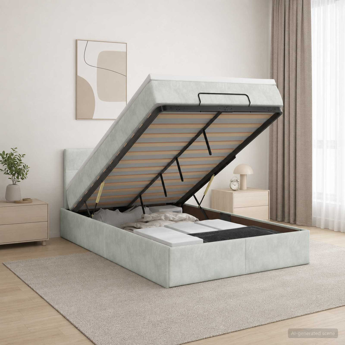 Lit ottoman avec matelas Gris clair 120 x 200 cm Velours