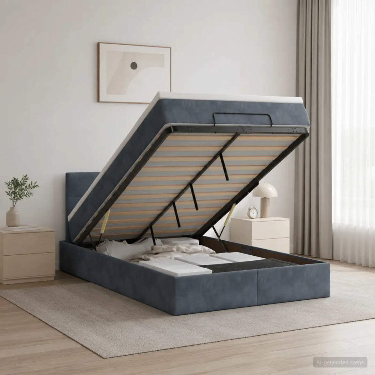 Lit coffre avec matelas et LED Gris foncé 120 x 200 cm Velours - XIOS