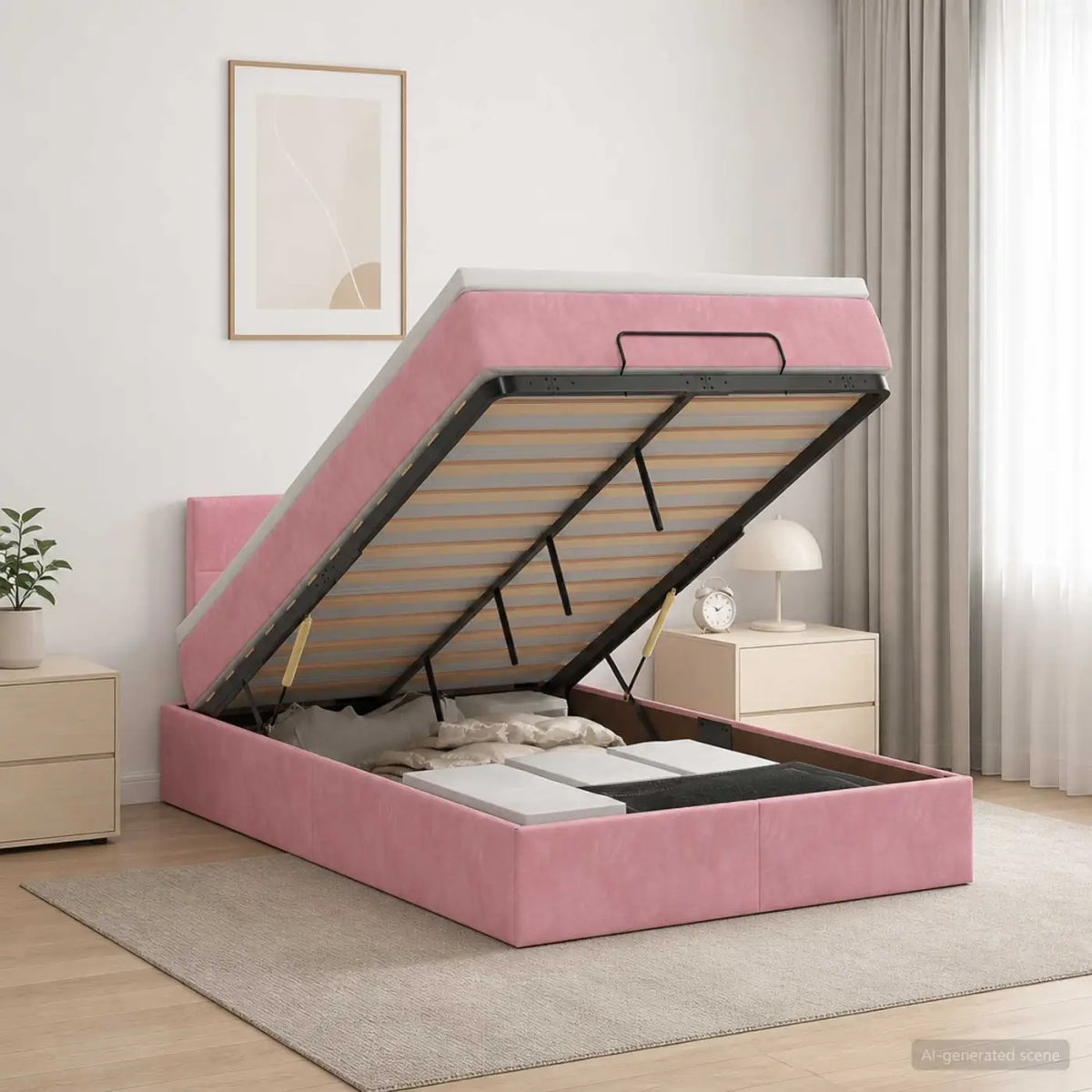 Lit coffre avec matelas et LED Rose 120 x 200 cm Velours - XIOS