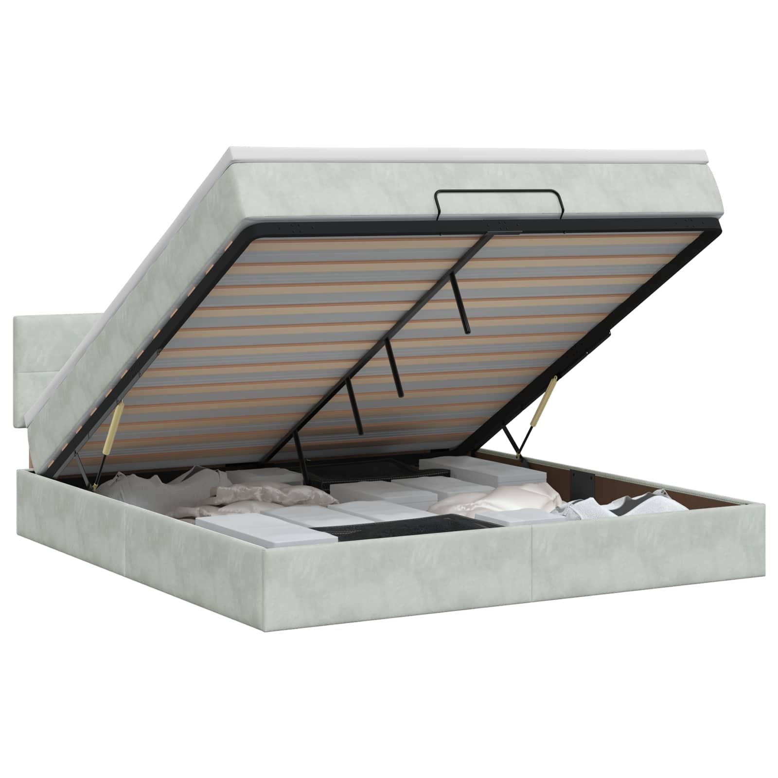 Lit ottoman avec matelas Gris clair 140 x 200 cm Velours