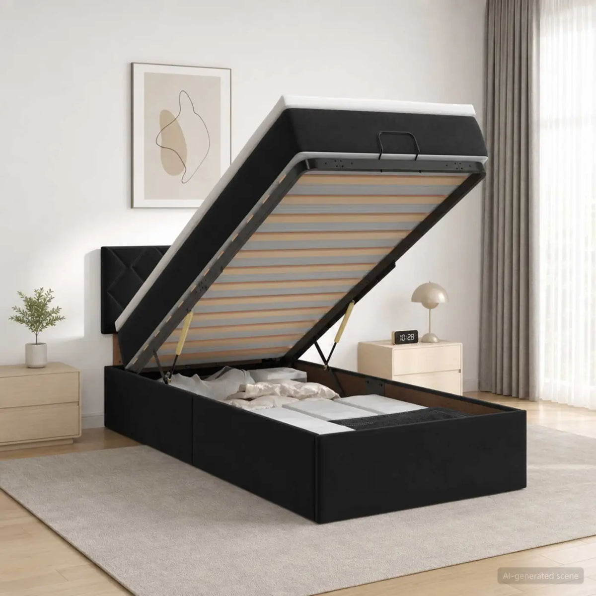 Lit coffre avec matelas et LED Noir 100 x 200 cm Velours - XIOS