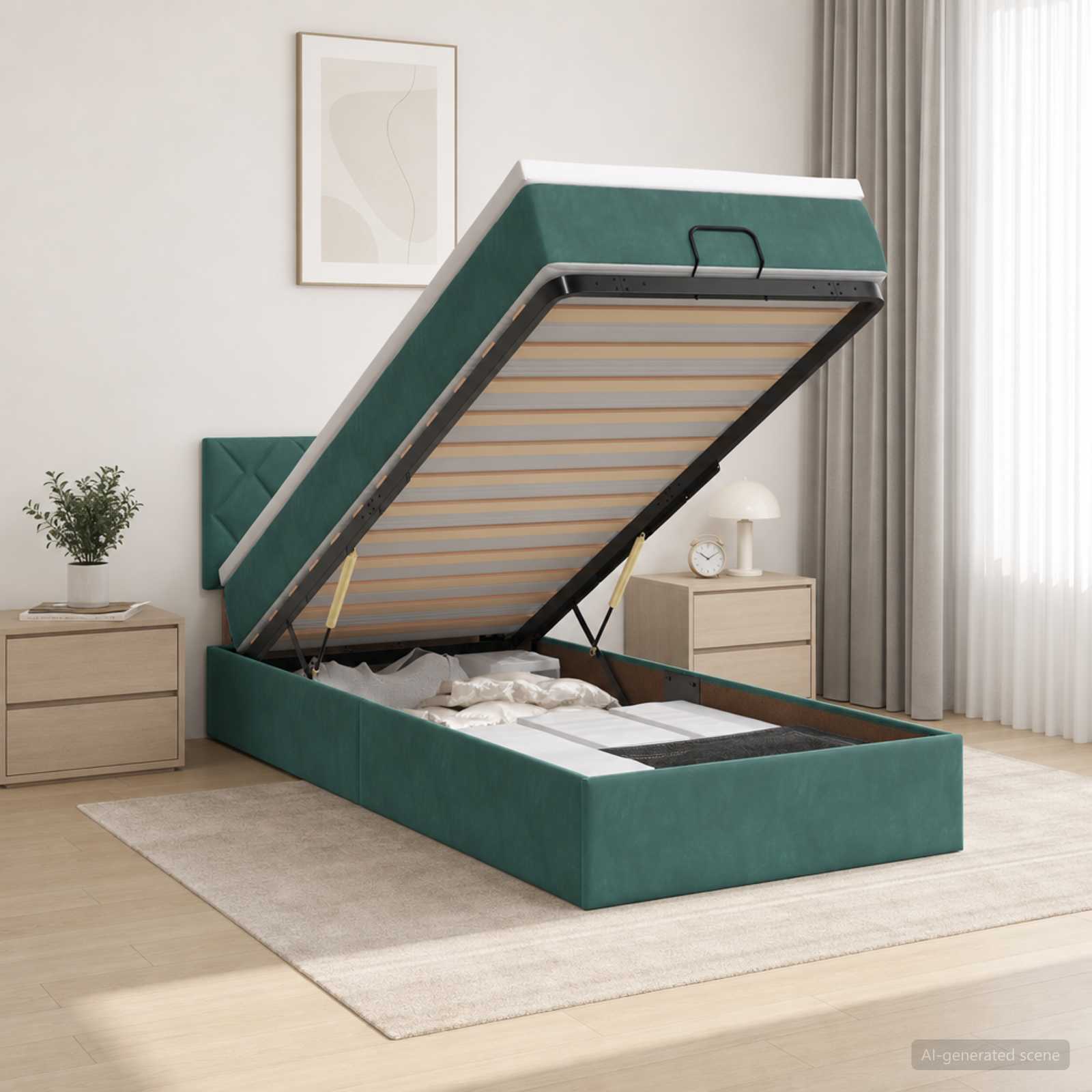 Lit ottoman avec matelas Vert foncé 80 x 200 cm Velours