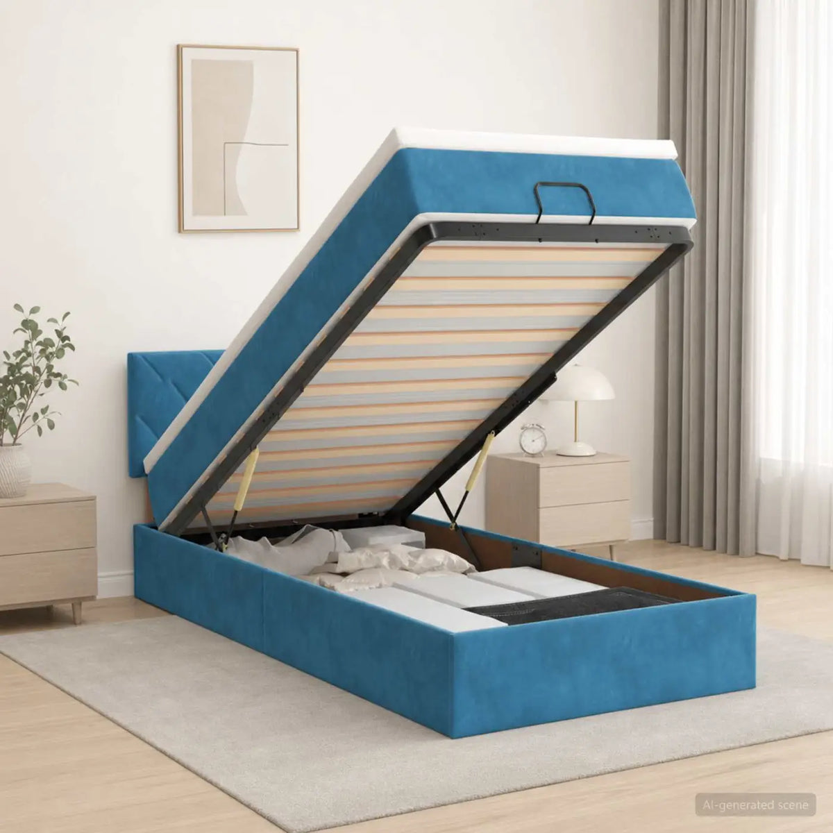 Lit coffre avec matelas et LED Bleu foncé 90 x 200 cm Velours - XIOS