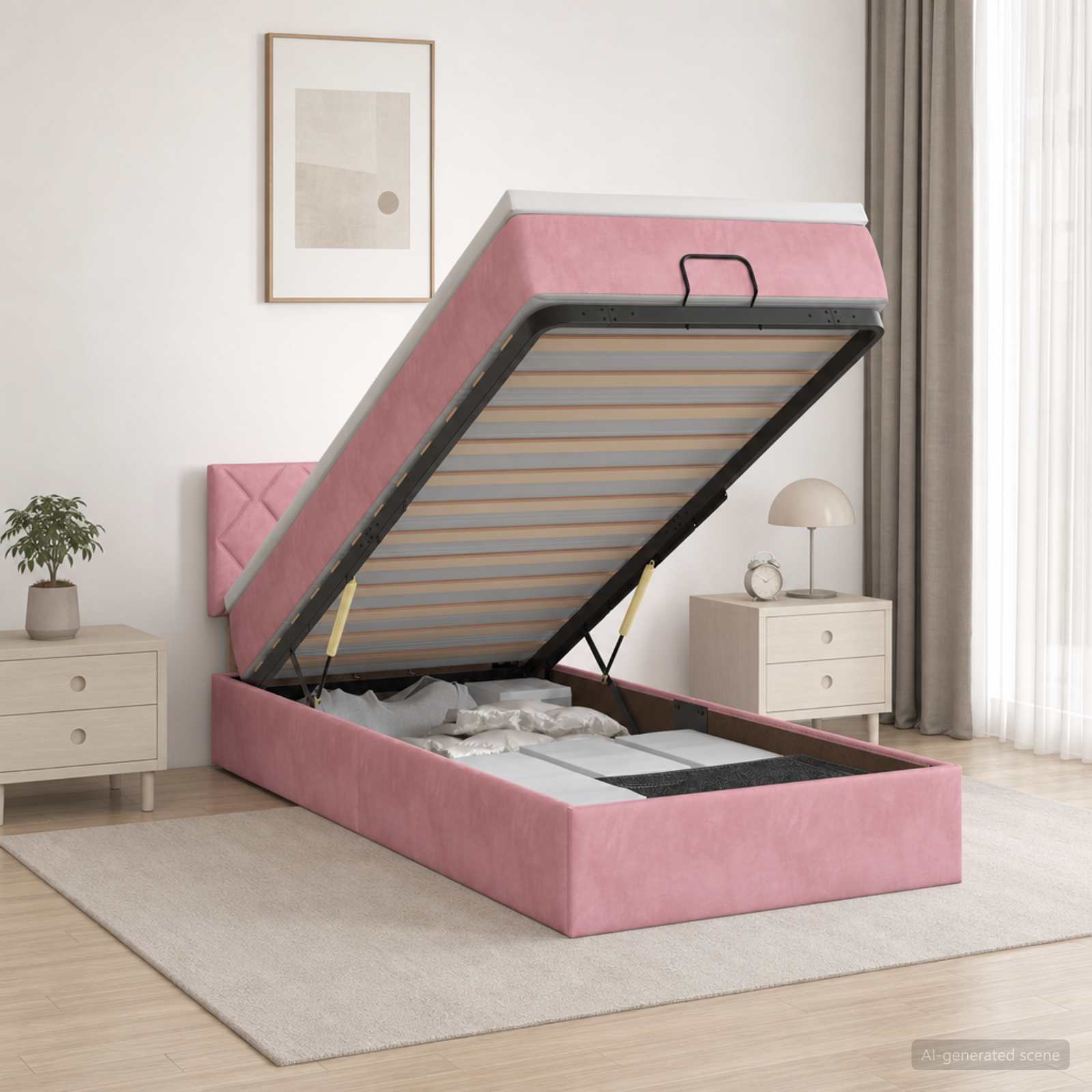 Lit coffre avec matelas et LED Rose 80 x 200 cm Velours