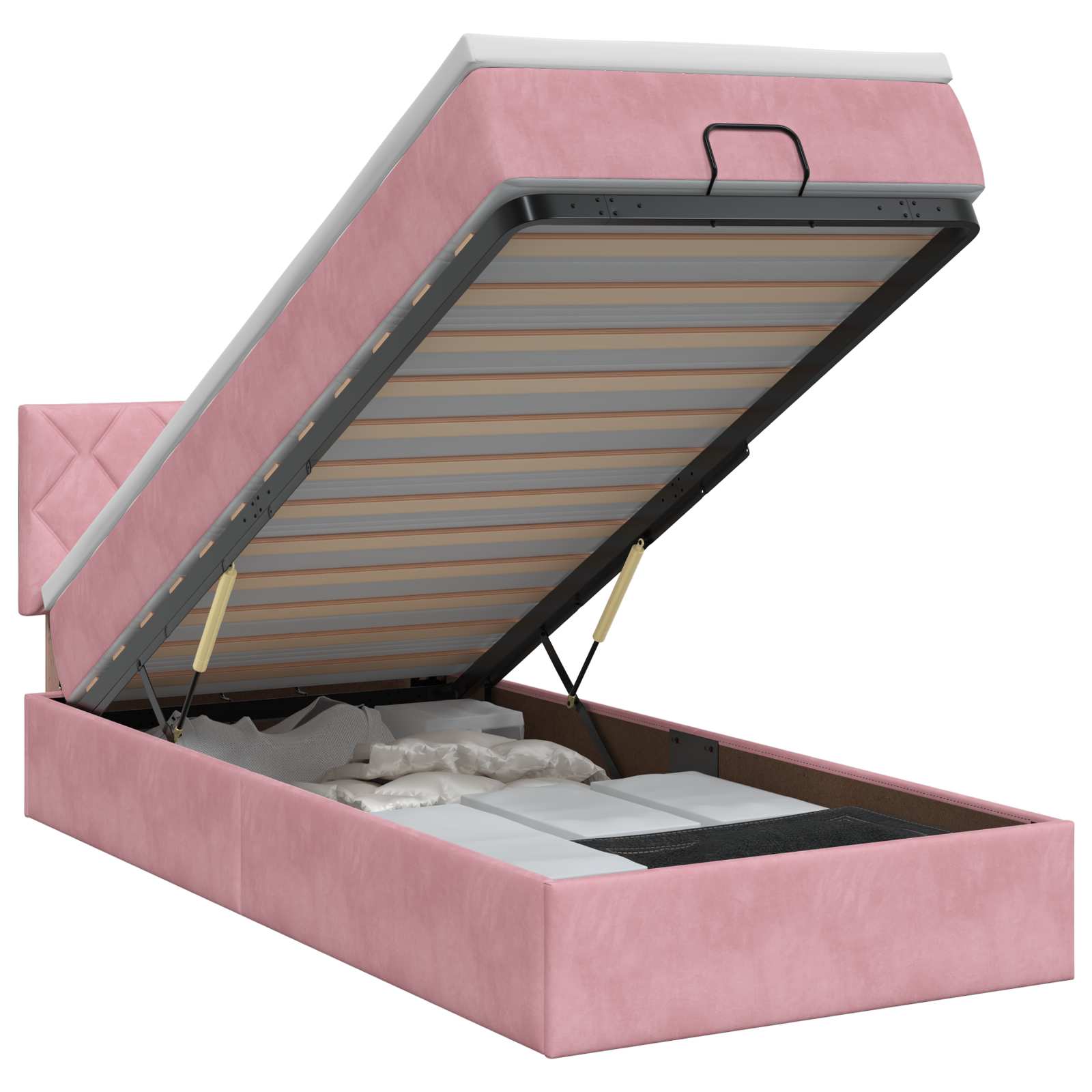 Lit ottoman avec matelas Rose 100 x 200 cm Velours
