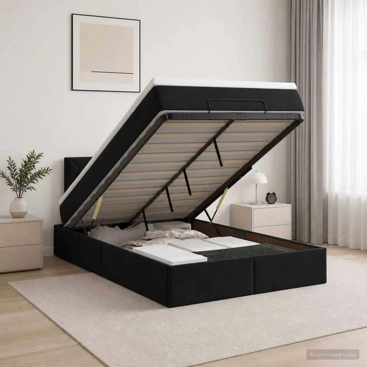 Lit coffre avec matelas et LED Noir 120 x 200 cm Velours - XIOS