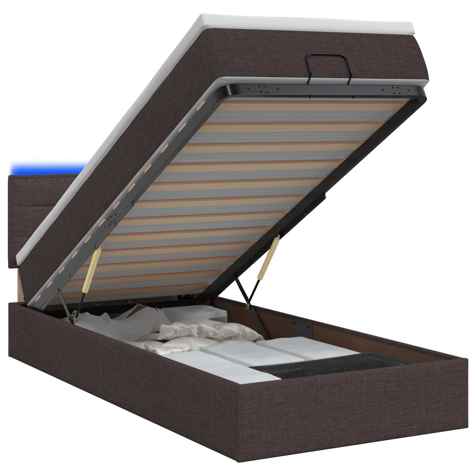 Lit coffre avec matelas et LED Marron foncé 80 x 200 cm Tissu - XIOS