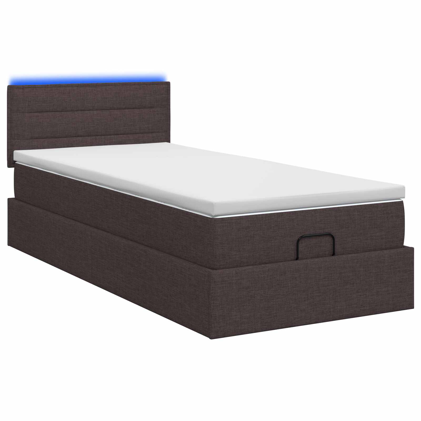 Lit coffre avec matelas et LED Marron foncé 80 x 200 cm Tissu - XIOS