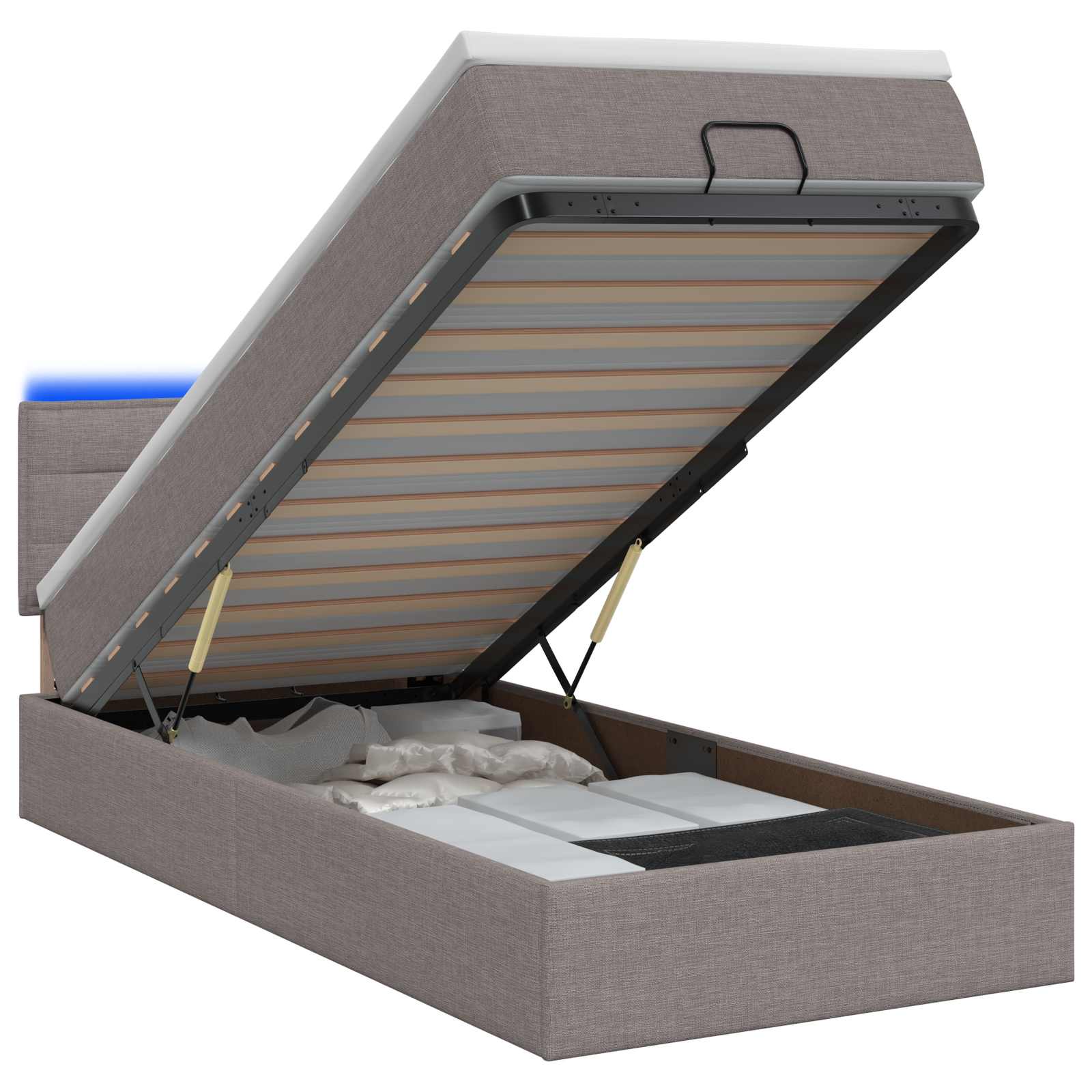 Lit coffre avec matelas et LED Taupe 80 x 200 cm Tissu - XIOS