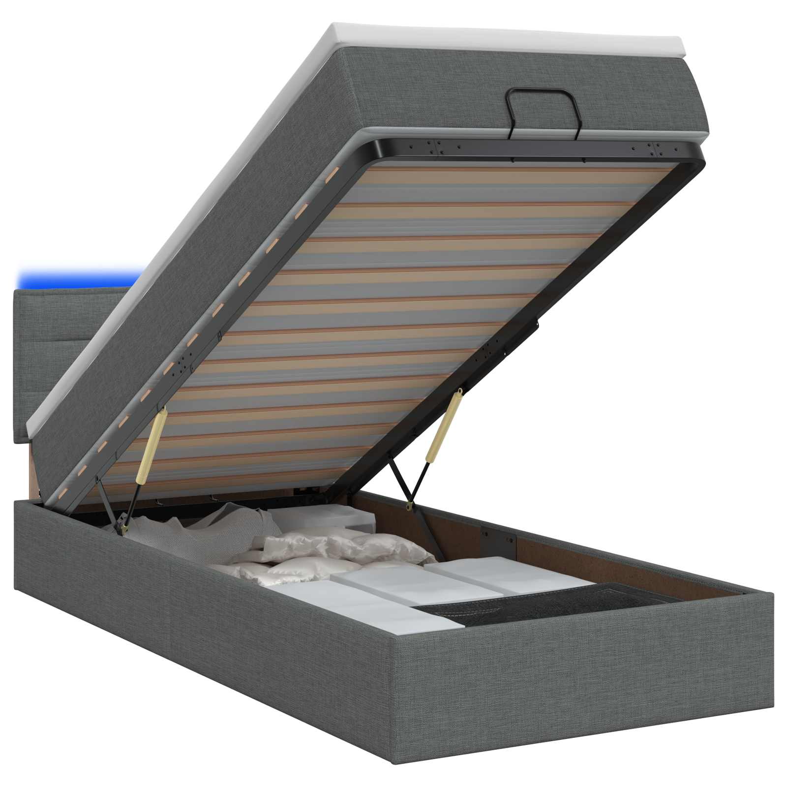 Lit coffre avec matelas et LED Gris foncé 90 x 190 cm Tissu - XIOS