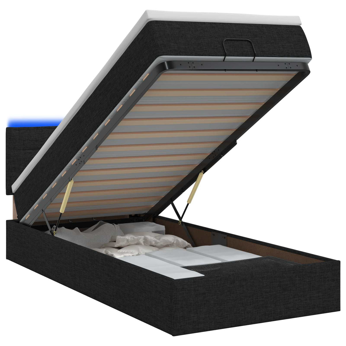 Lit coffre avec matelas et LED Noir 90 x 200 cm Tissu