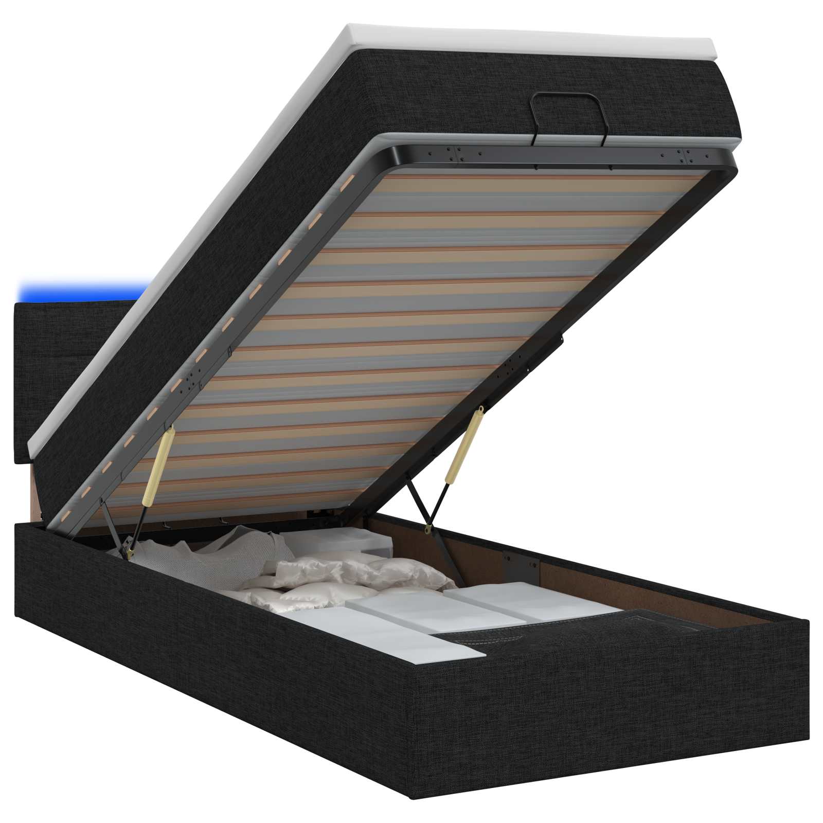 Lit coffre avec matelas et LED Noir 100 x 200 cm Tissu - XIOS