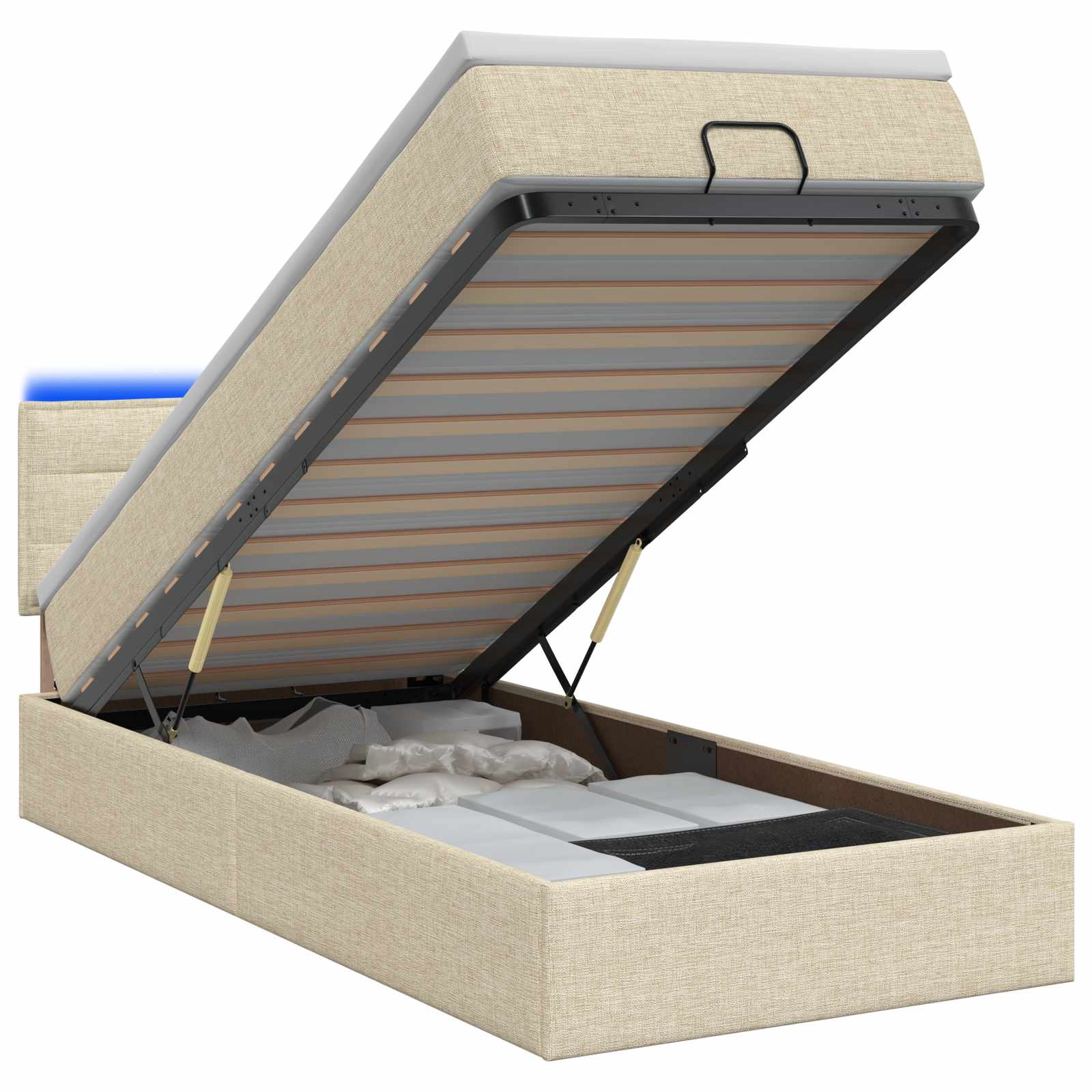 Lit coffre avec matelas et LED Crème 100 x 200 cm Tissu - XIOS