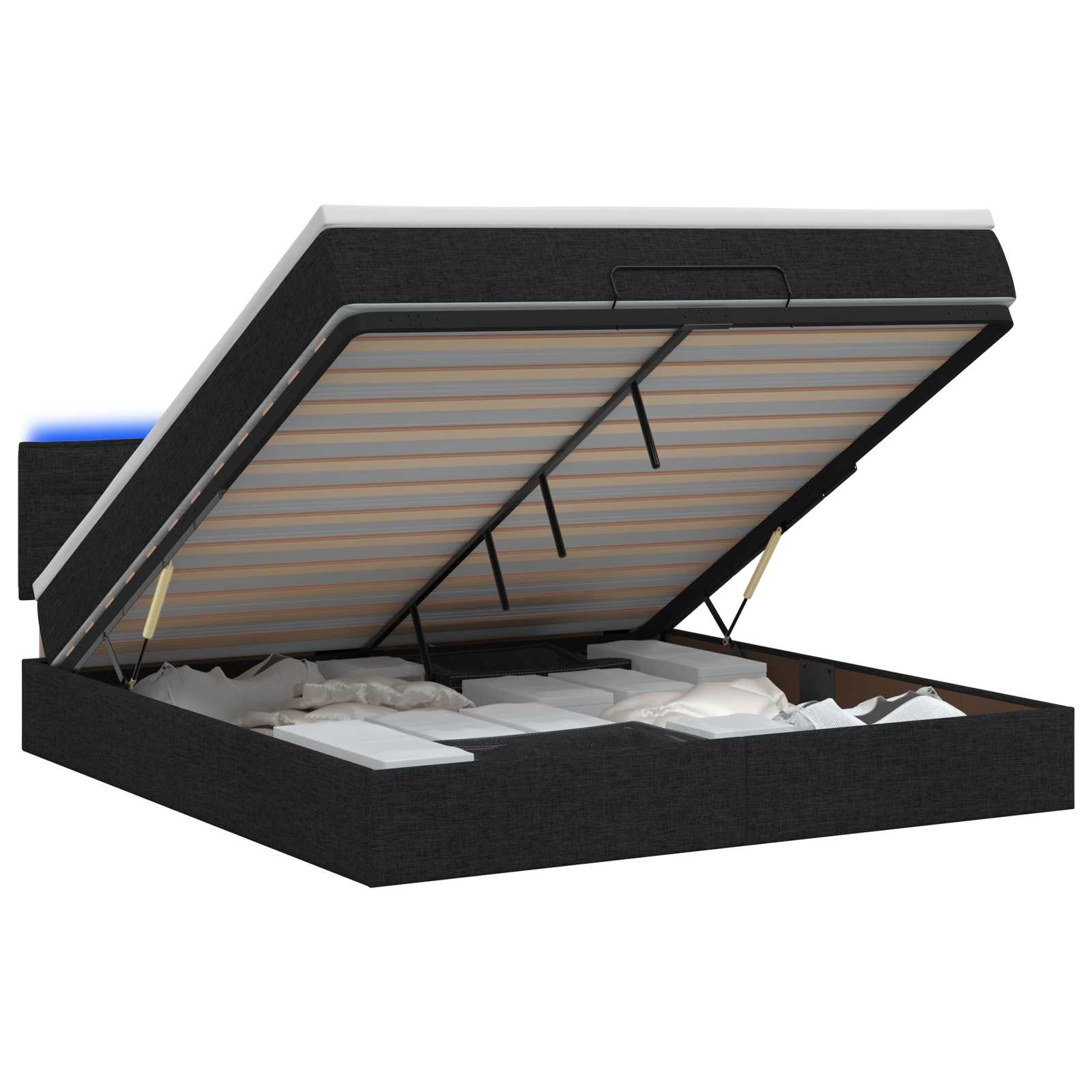 Lit coffre avec matelas et LED Noir 140 x 190 cm Tissu
