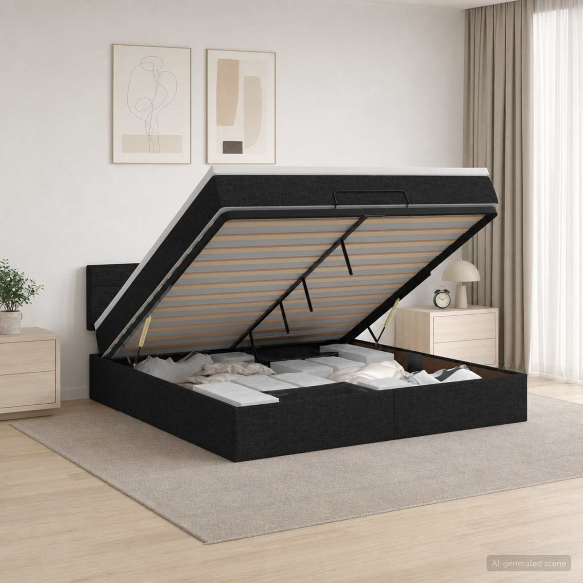 Lit coffre avec matelas et LED Noir 140 x 190 cm Tissu