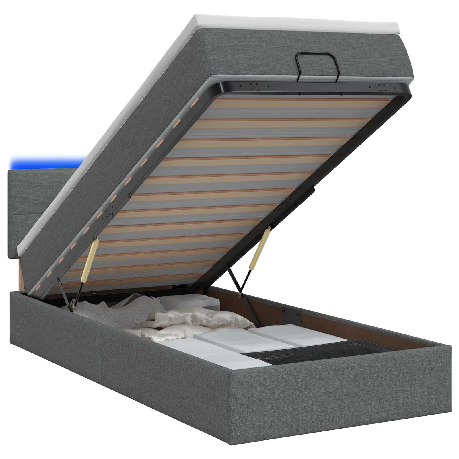 Lit coffre avec matelas et LED Gris foncé 80 x 200 cm Tissu - XIOS