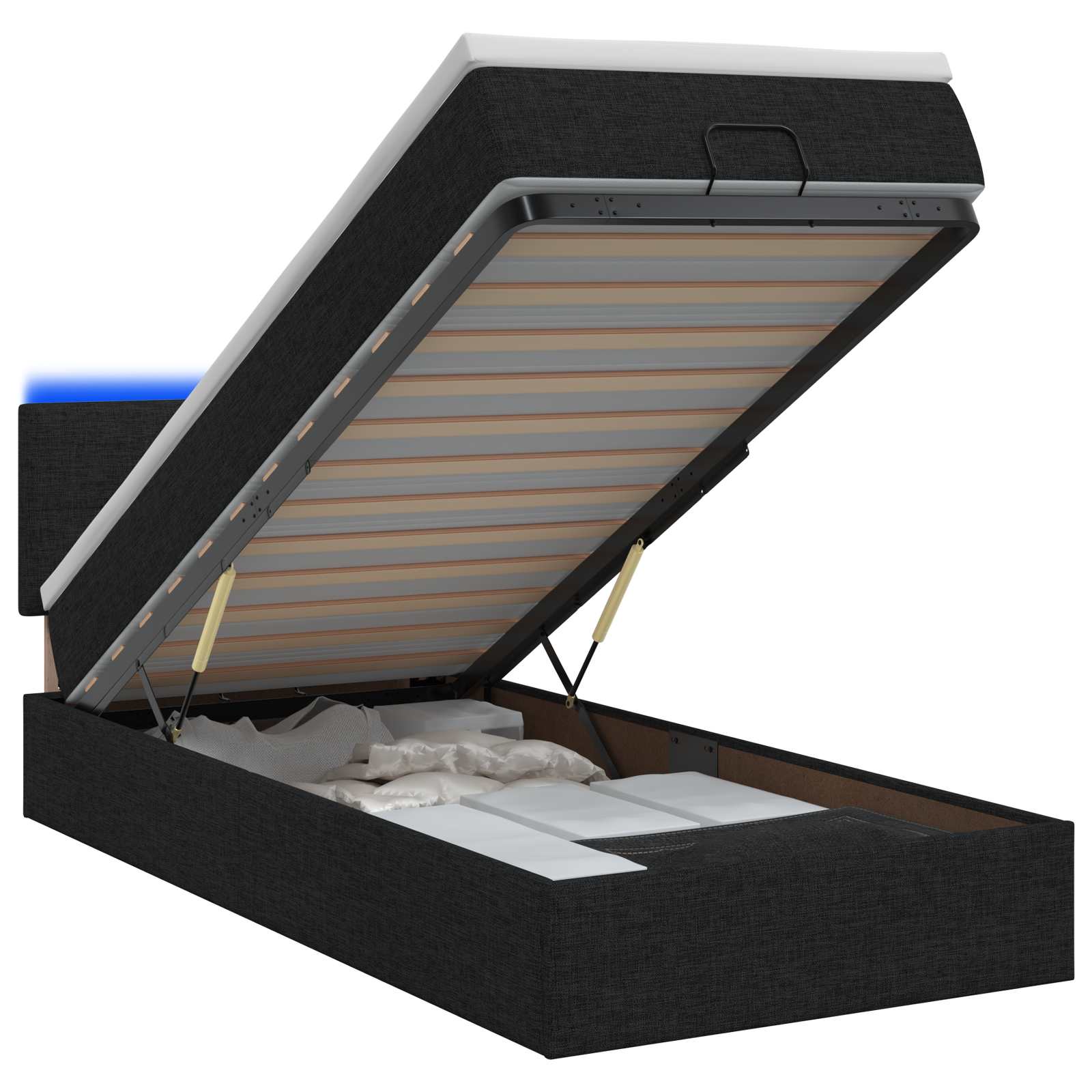 Lit coffre avec matelas et LED Noir 80 x 200 cm Tissu - XIOS