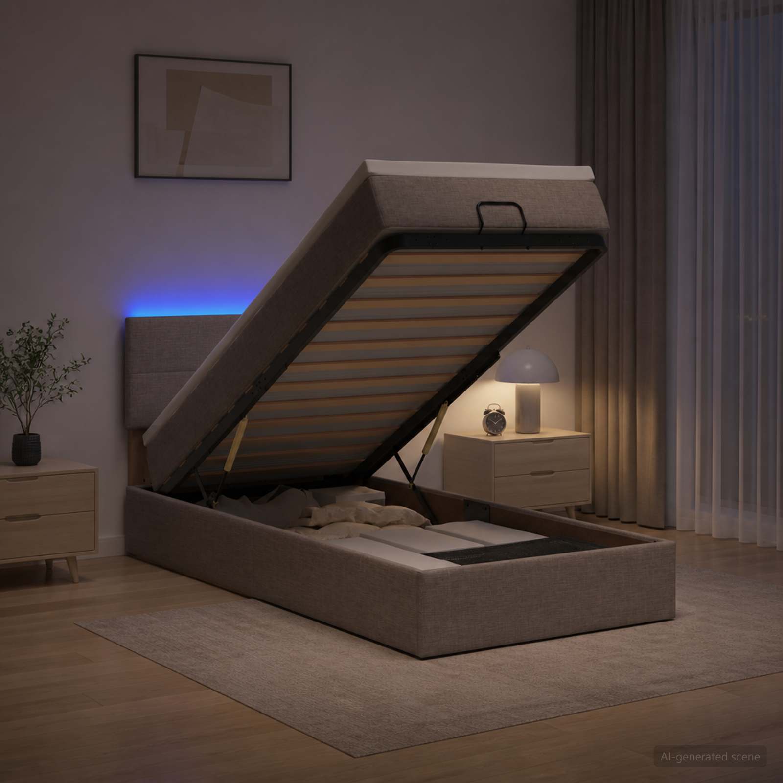 Lit coffre avec matelas et LED Taupe 80 x 200 cm Tissu