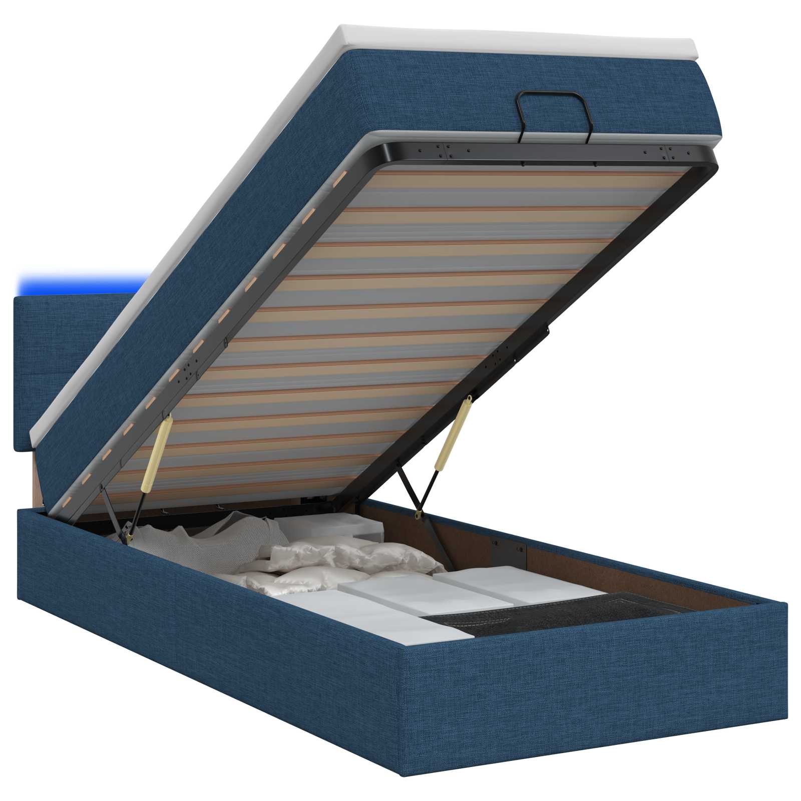 Lit coffre avec matelas et LED Bleu 100 x 200 cm Tissu