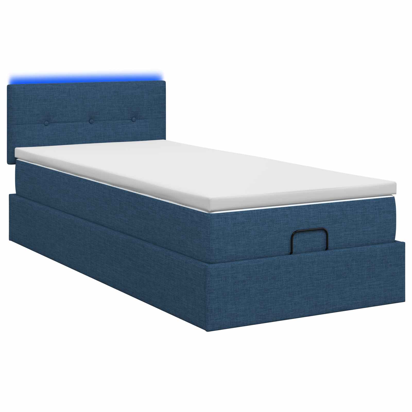 Lit coffre avec matelas et LED Bleu 100 x 200 cm Tissu