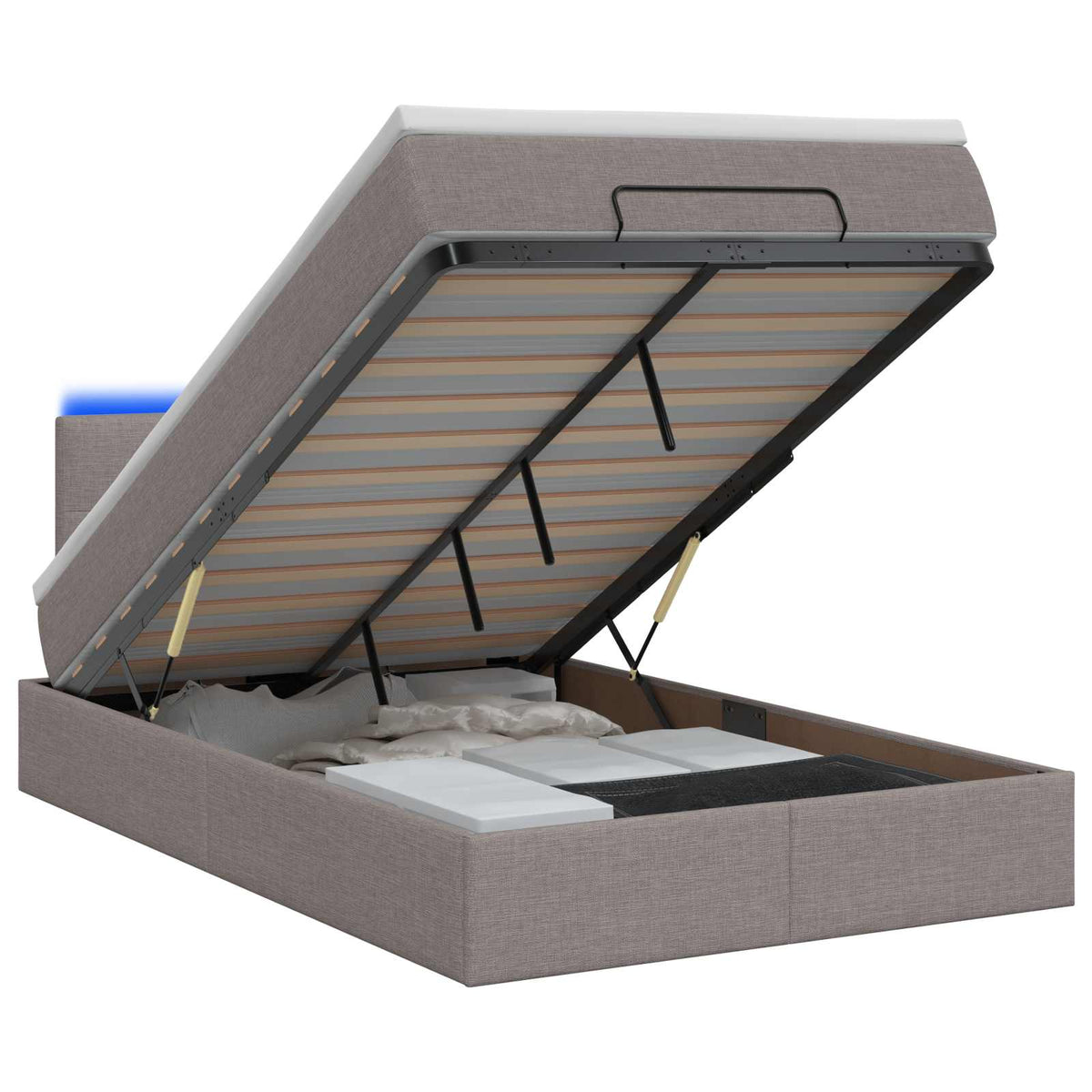 Lit coffre avec matelas et LED Taupe 120 x 190 cm Tissu