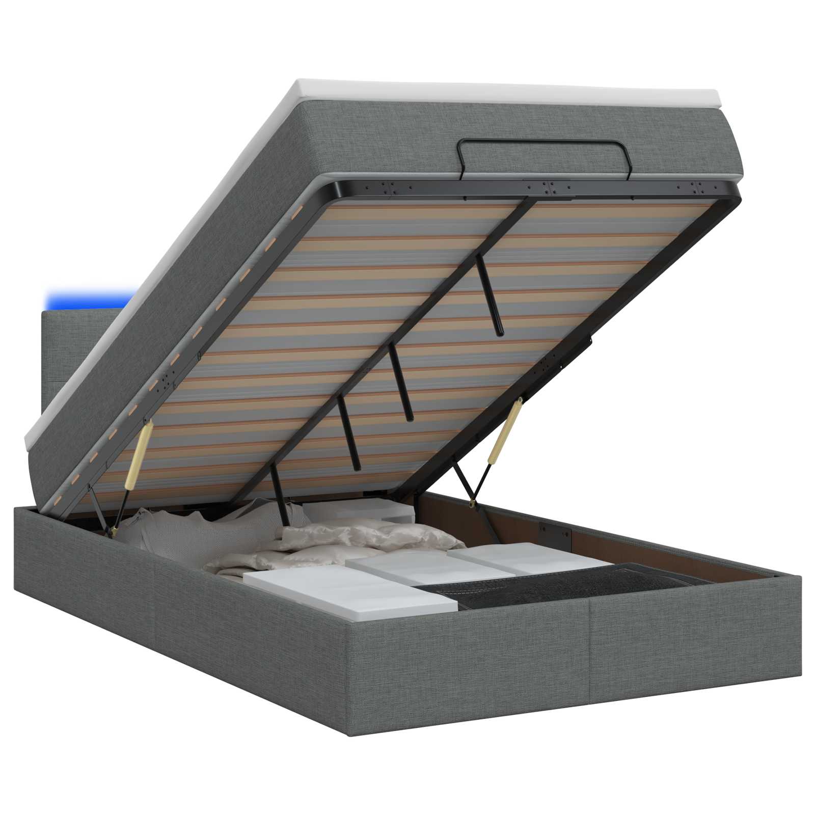 Lit coffre avec matelas et LED Gris foncé 120 x 200 cm Tissu - XIOS