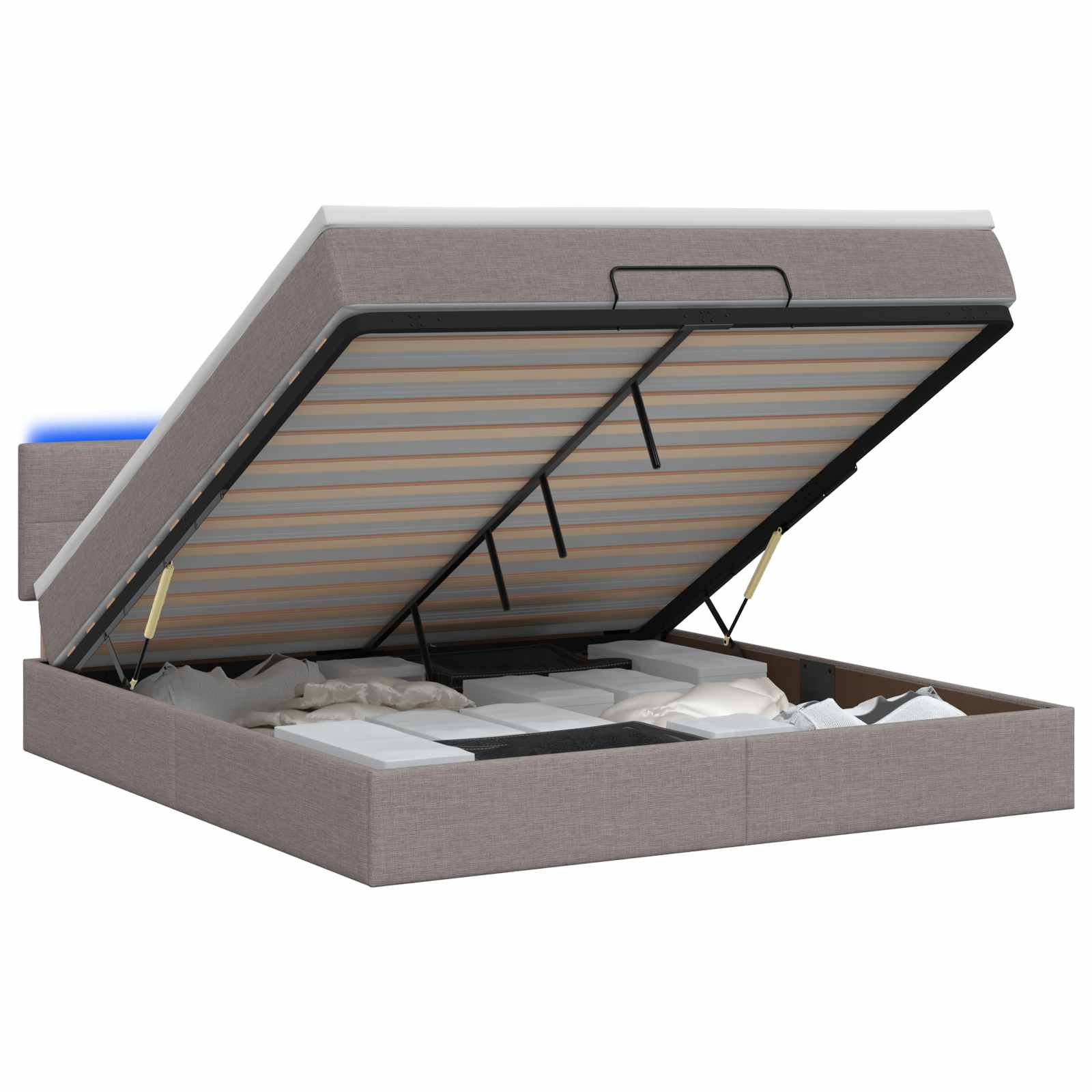 Lit coffre avec matelas et LED Taupe 140 x 190 cm Tissu