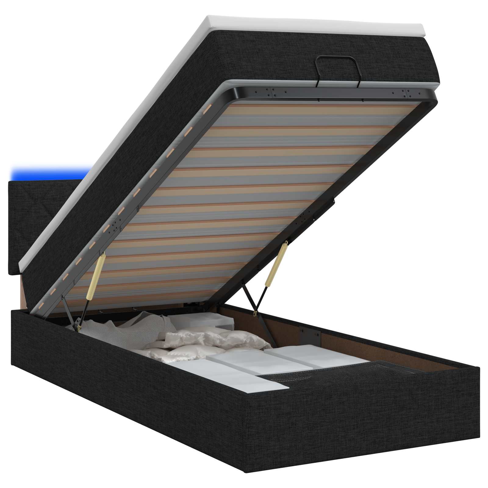 Lit coffre avec matelas et LED Noir 80 x 200 cm Tissu - XIOS