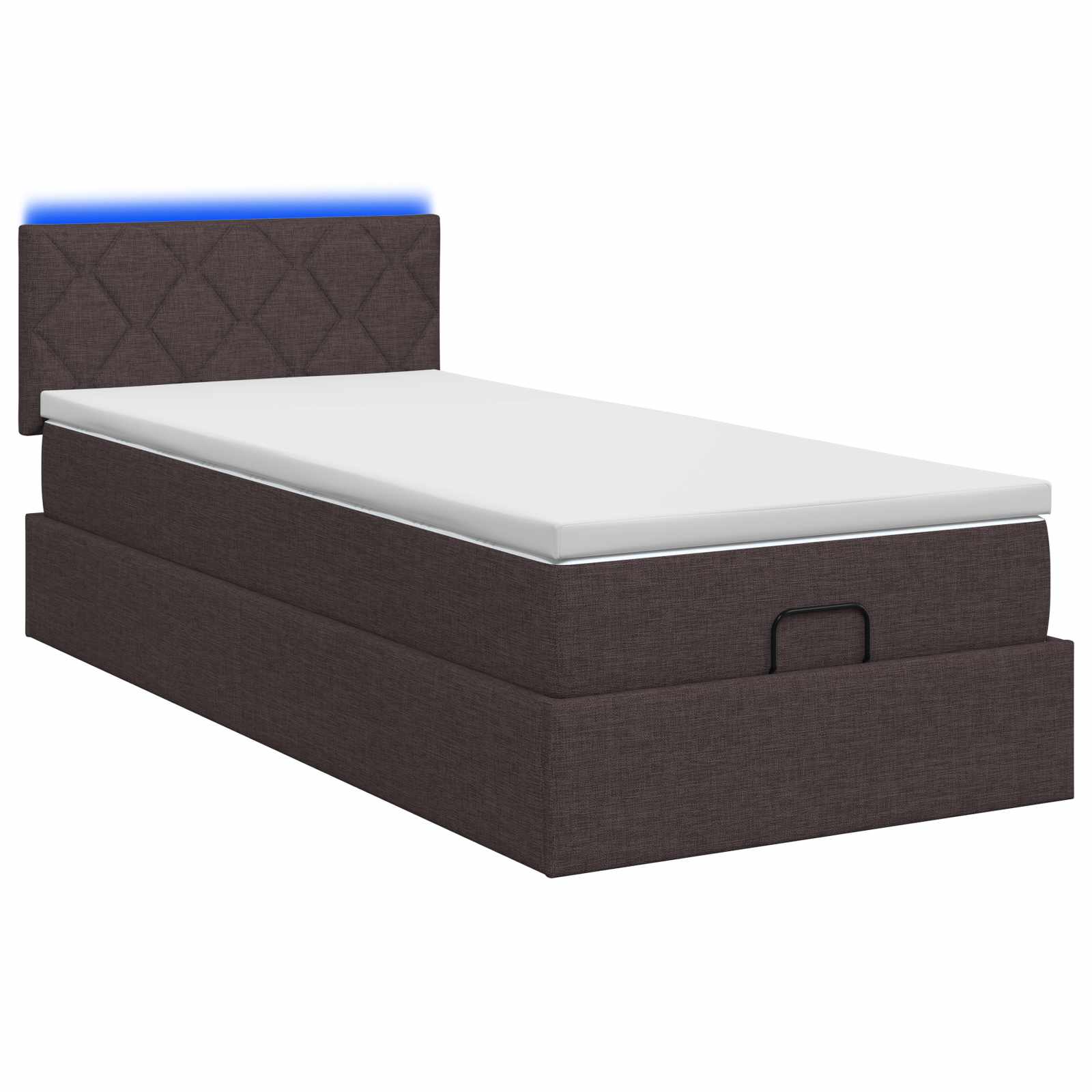Lit coffre avec matelas et LED Marron foncé 90 x 190 cm Tissu - XIOS