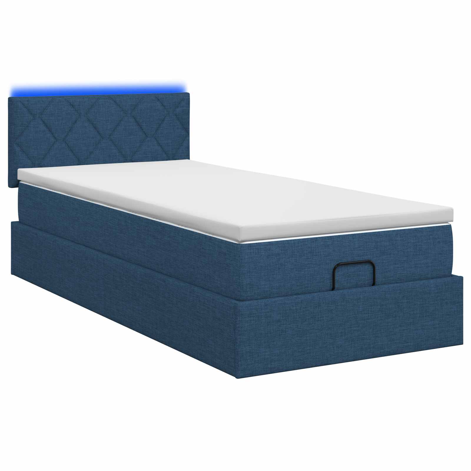 Lit coffre avec matelas et LED Bleu 90 x 200 cm Tissu - XIOS