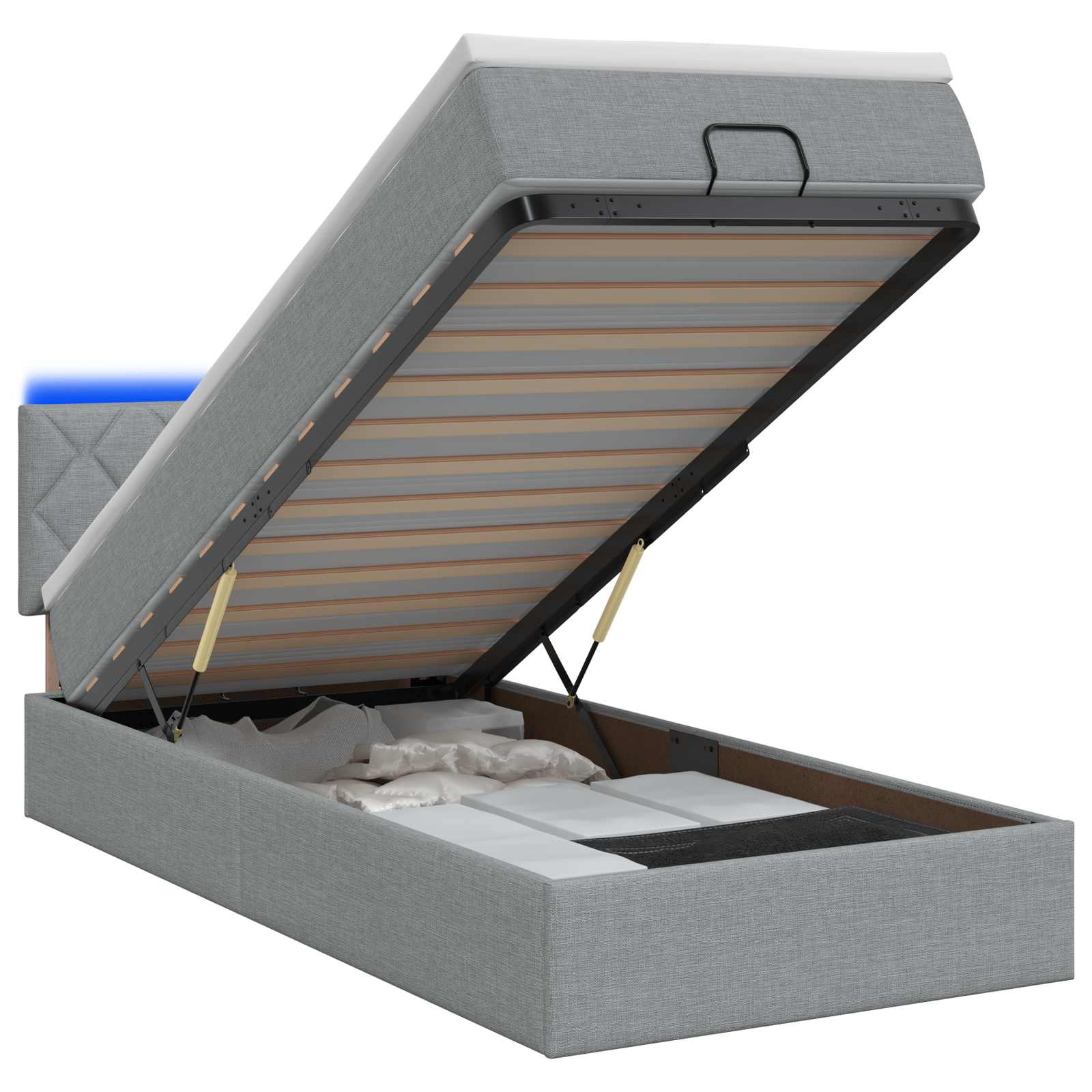 Lit coffre avec matelas et LED Gris clair 100 x 200 cm Tissu