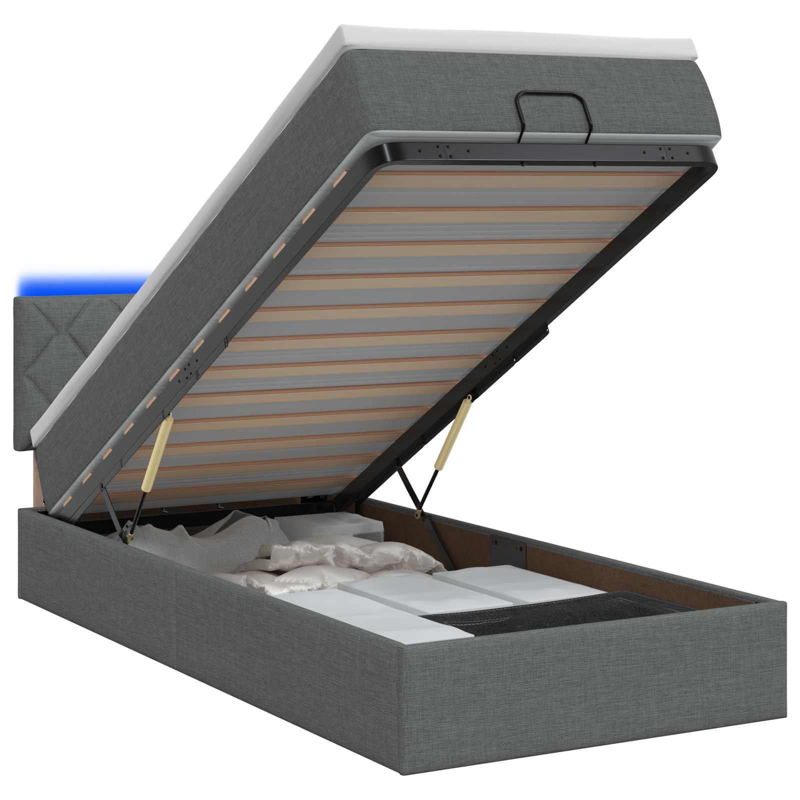 Lit coffre avec matelas et LED Gris foncé 100 x 200 cm Tissu - XIOS