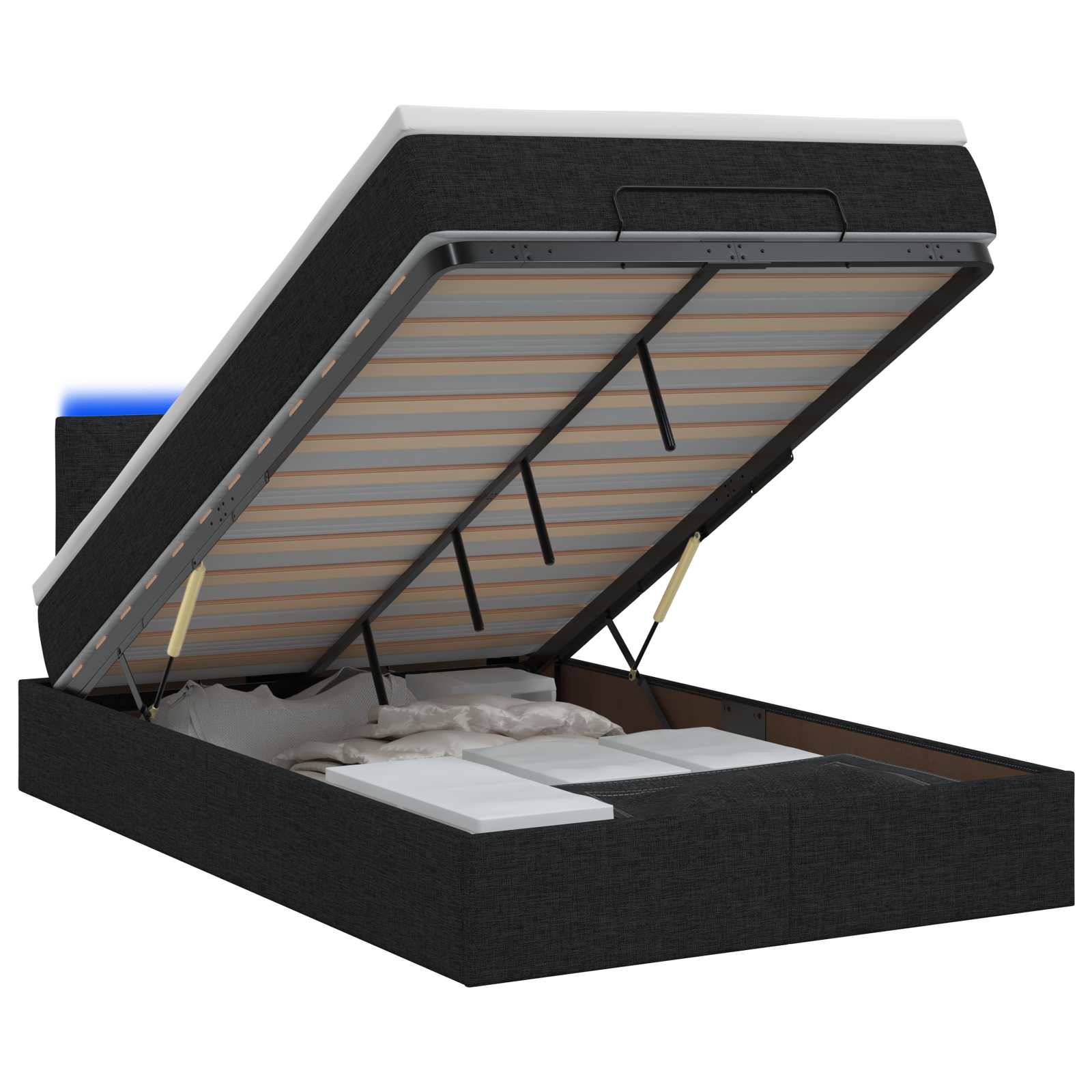 Lit coffre avec matelas et LED Noir 120 x 200 cm Tissu - XIOS