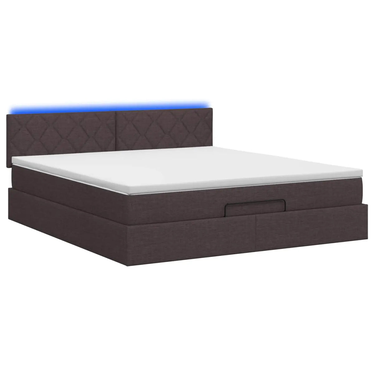 Lit coffre avec matelas et LED Marron foncé 140 x 200 cm Tissu - XIOS