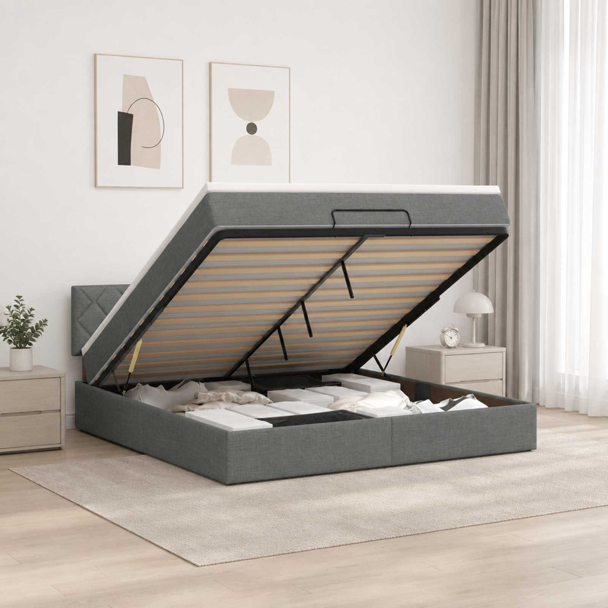 Lit ottoman avec matelas Gris foncé 160 x 200 cm Tissu