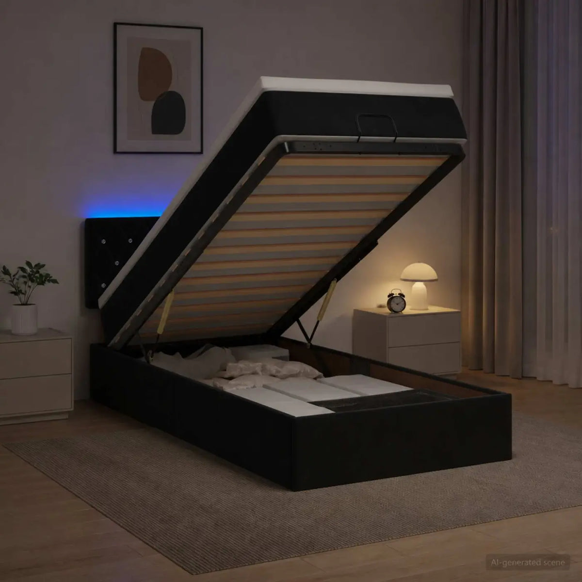 Lit coffre avec matelas et LED Noir 80 x 200 cm Velours - XIOS