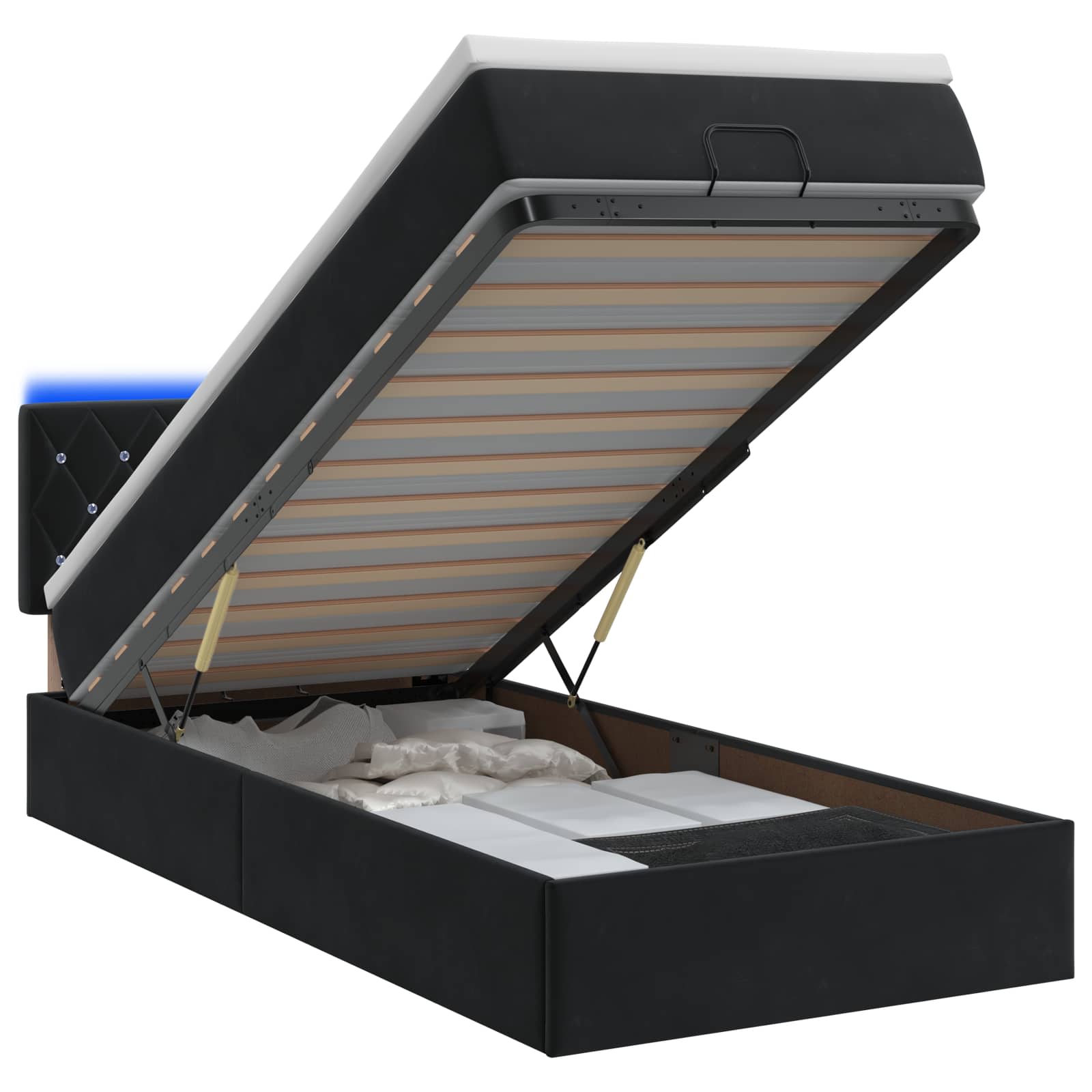 Lit coffre avec matelas et LED Noir 80 x 200 cm Velours - XIOS