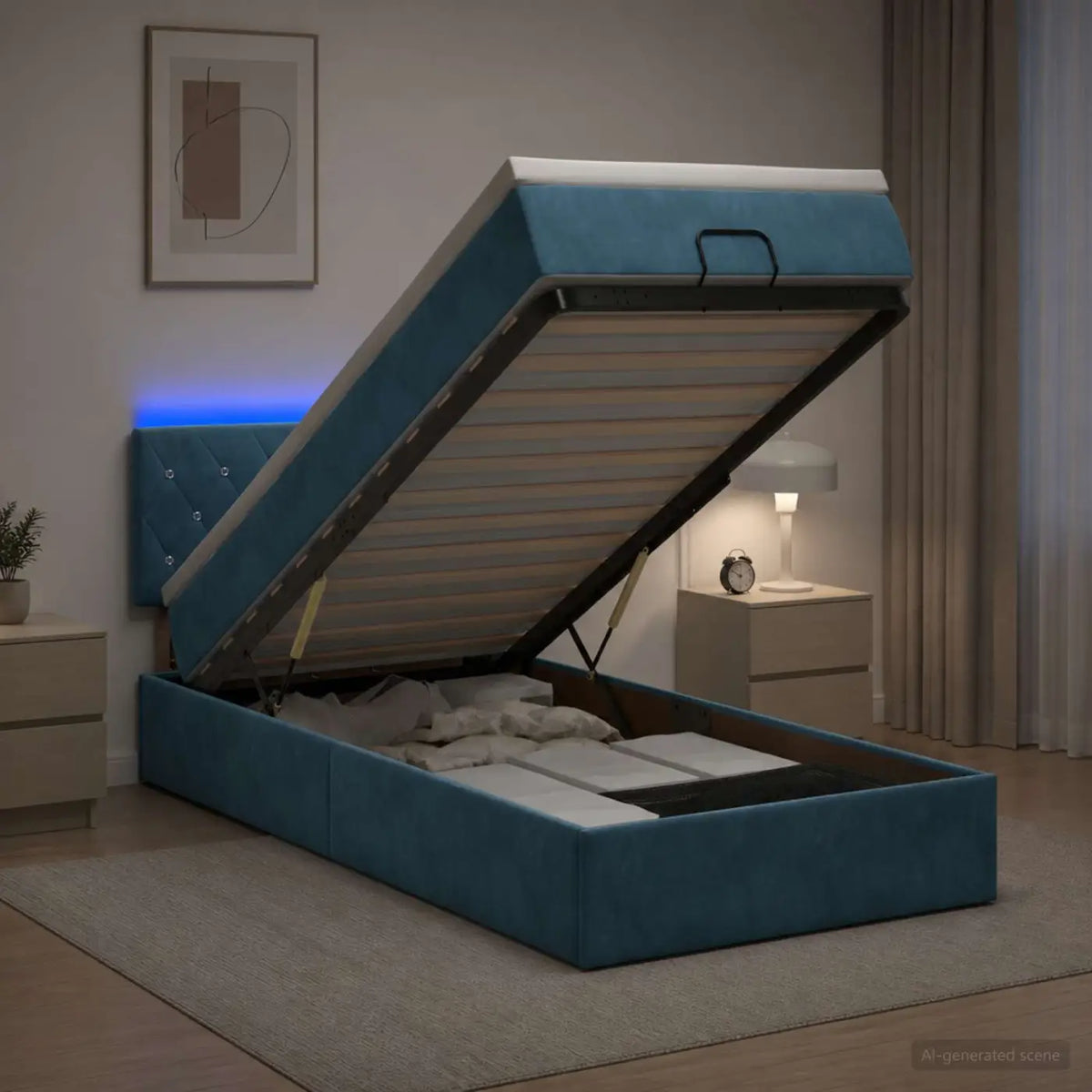 Lit coffre avec matelas et LED Bleu foncé 80 x 200 cm Velours - XIOS