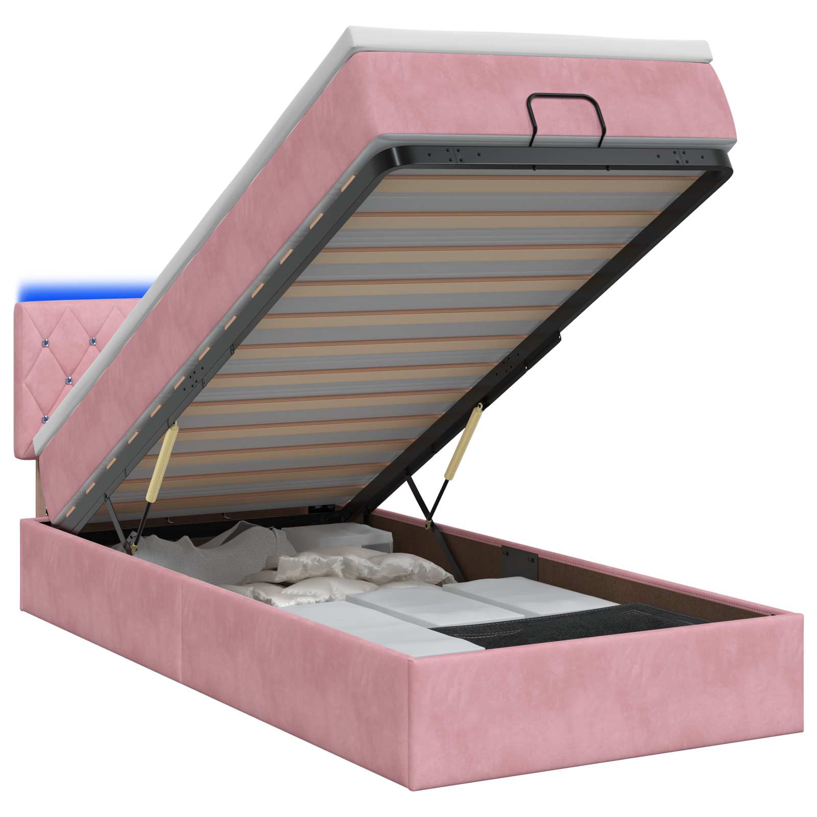 Lit coffre avec matelas et LED Rose 80 x 200 cm Velours - XIOS