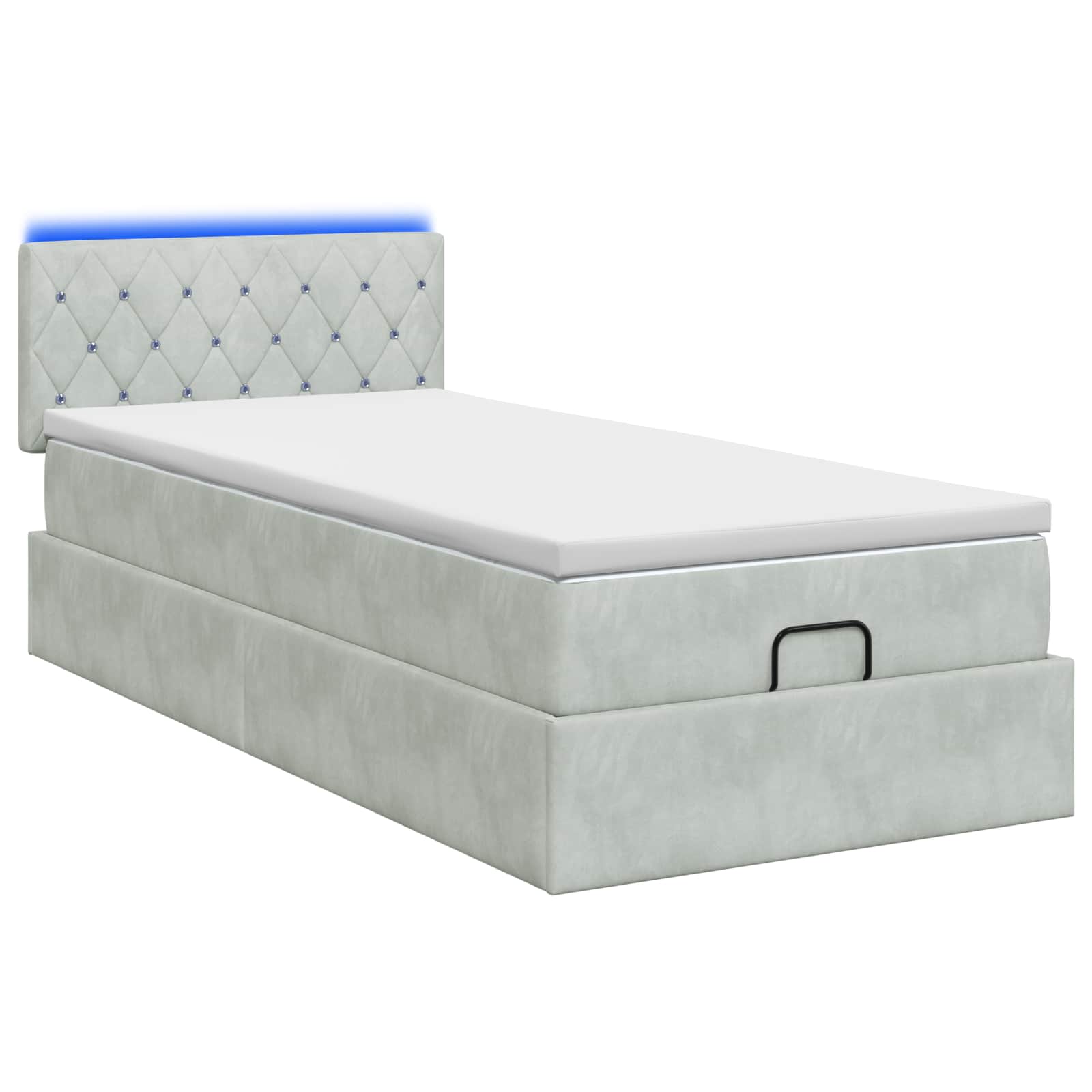 Lit coffre avec matelas et LED Gris clair 90 x 190 cm Velours - XIOS