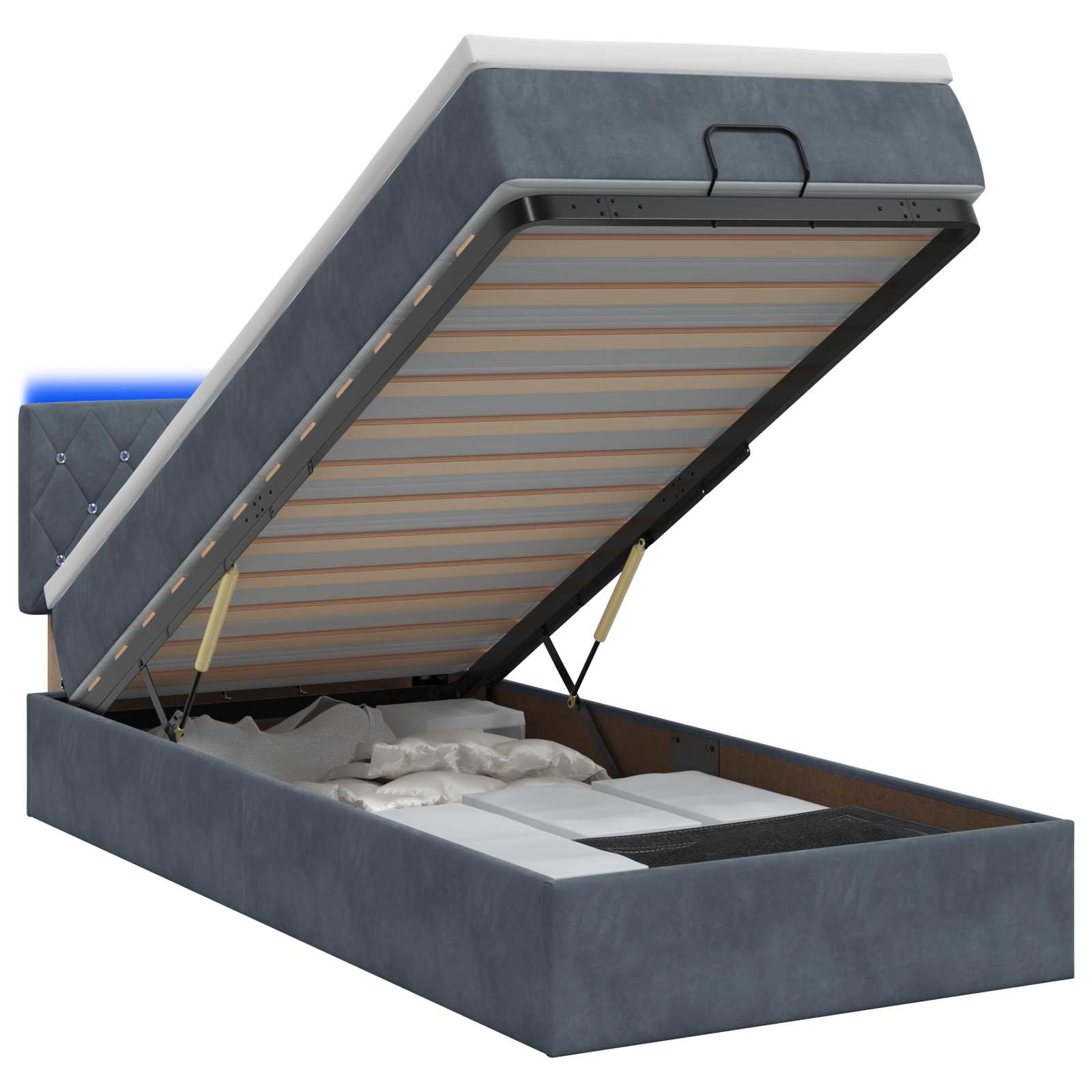 Lit coffre avec matelas et LED Gris foncé 90 x 190 cm Velours - XIOS