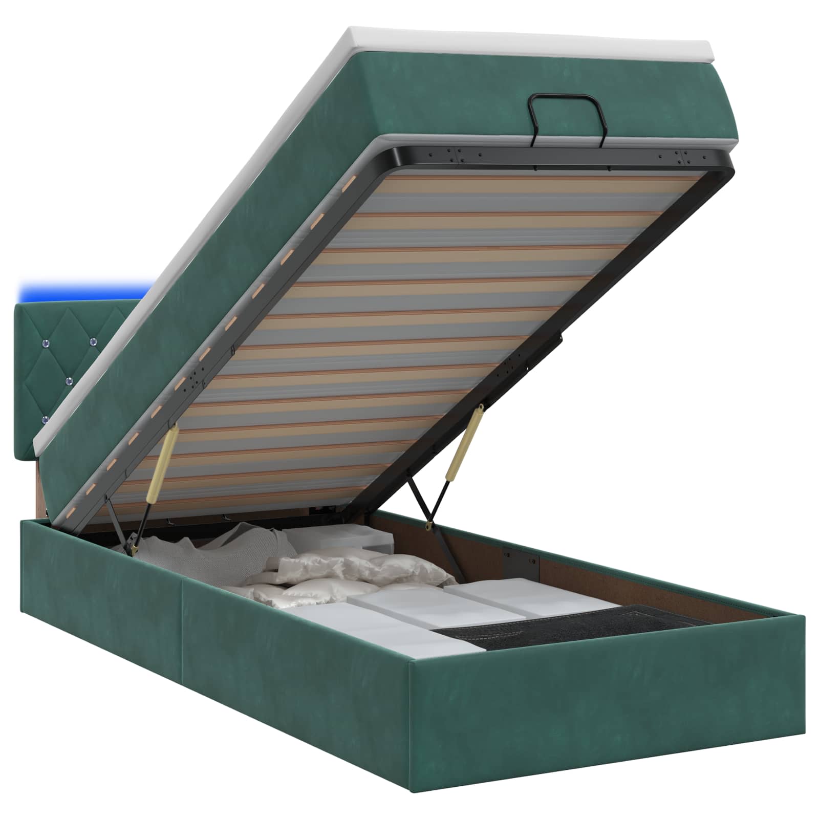 Lit coffre avec matelas et LED Vert foncé 90 x 190 cm Velours - XIOS