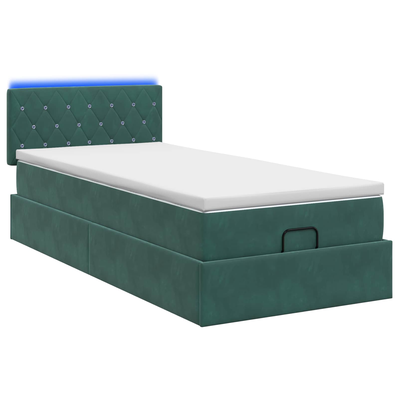 Lit coffre avec matelas et LED Vert foncé 90 x 190 cm Velours - XIOS