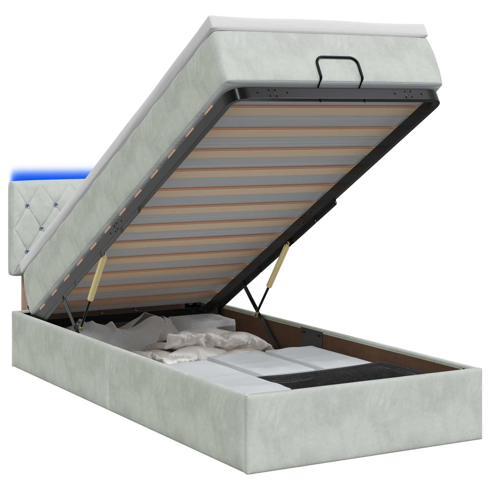 Lit coffre avec matelas et LED Gris clair 90 x 200 cm Velours - XIOS