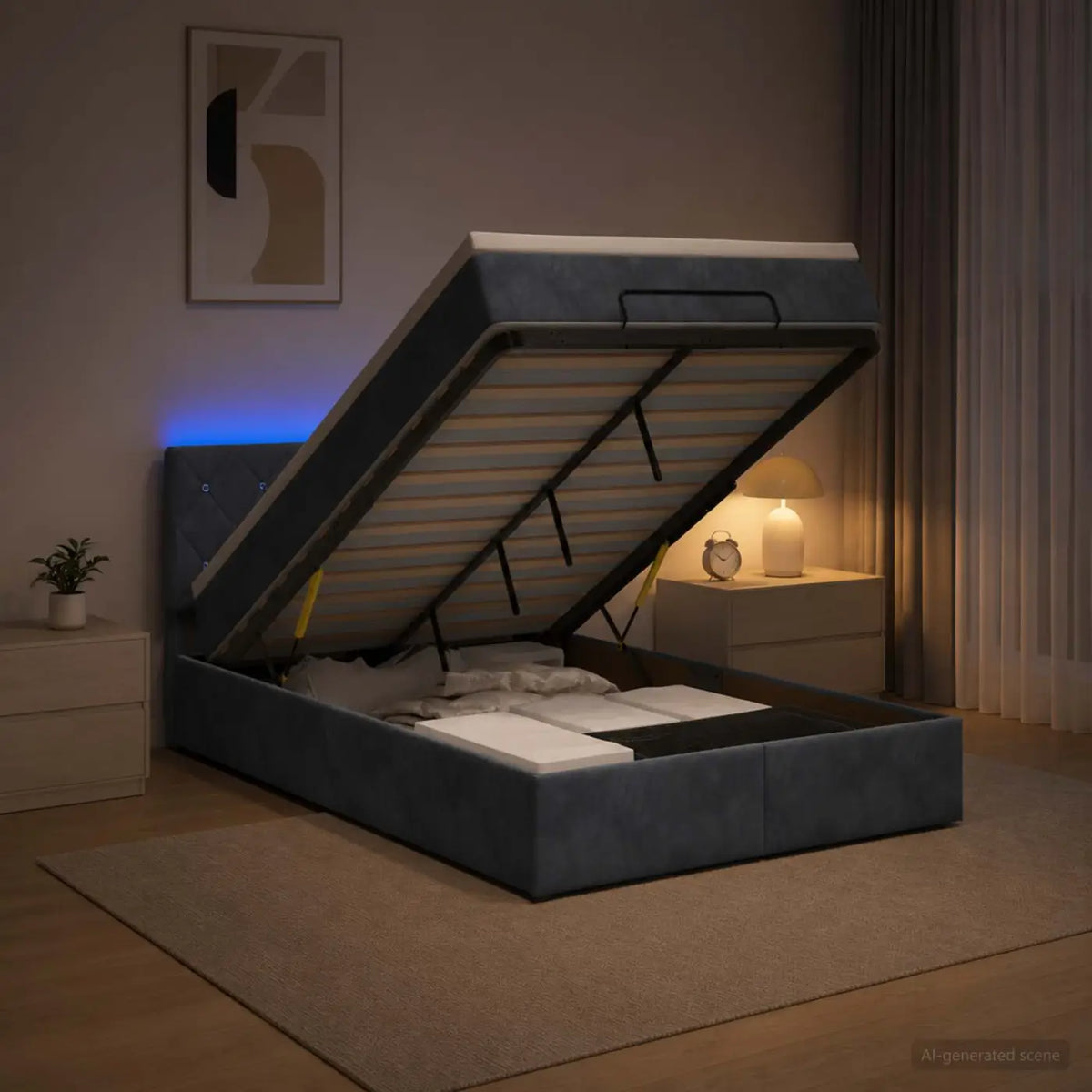 Lit coffre avec matelas et LED Gris foncé 120 x 200 cm Velours - XIOS