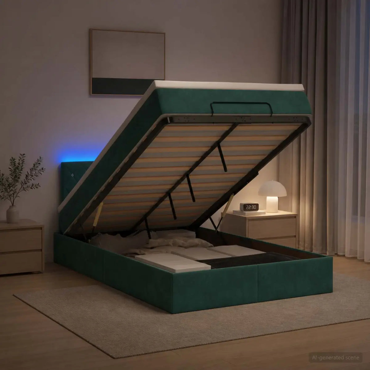 Lit coffre avec matelas et LED Vert foncé 120 x 200 cm Velours - XIOS
