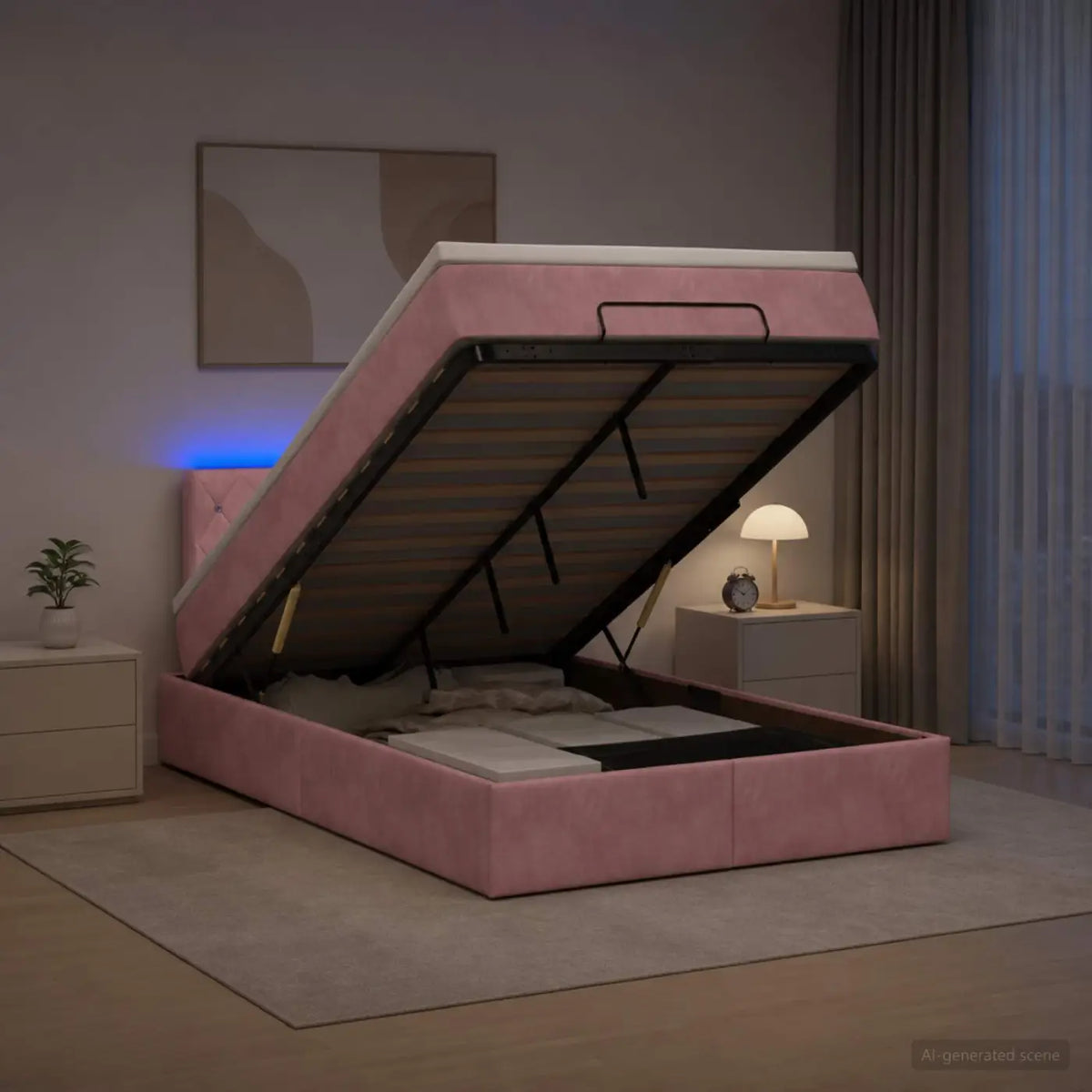 Lit coffre avec matelas et LED Rose 120 x 200 cm Velours - XIOS
