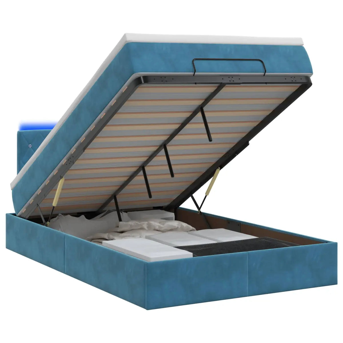 Lit coffre avec matelas et LED Bleu foncé 120 x 200 cm Velours - XIOS