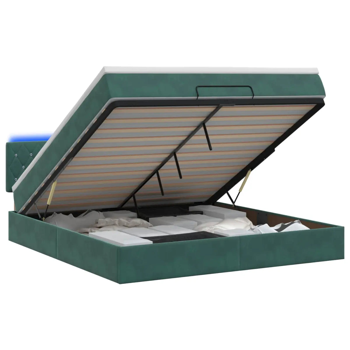 Lit coffre avec matelas et LED Vert foncé 140 x 190 cm Velours - XIOS