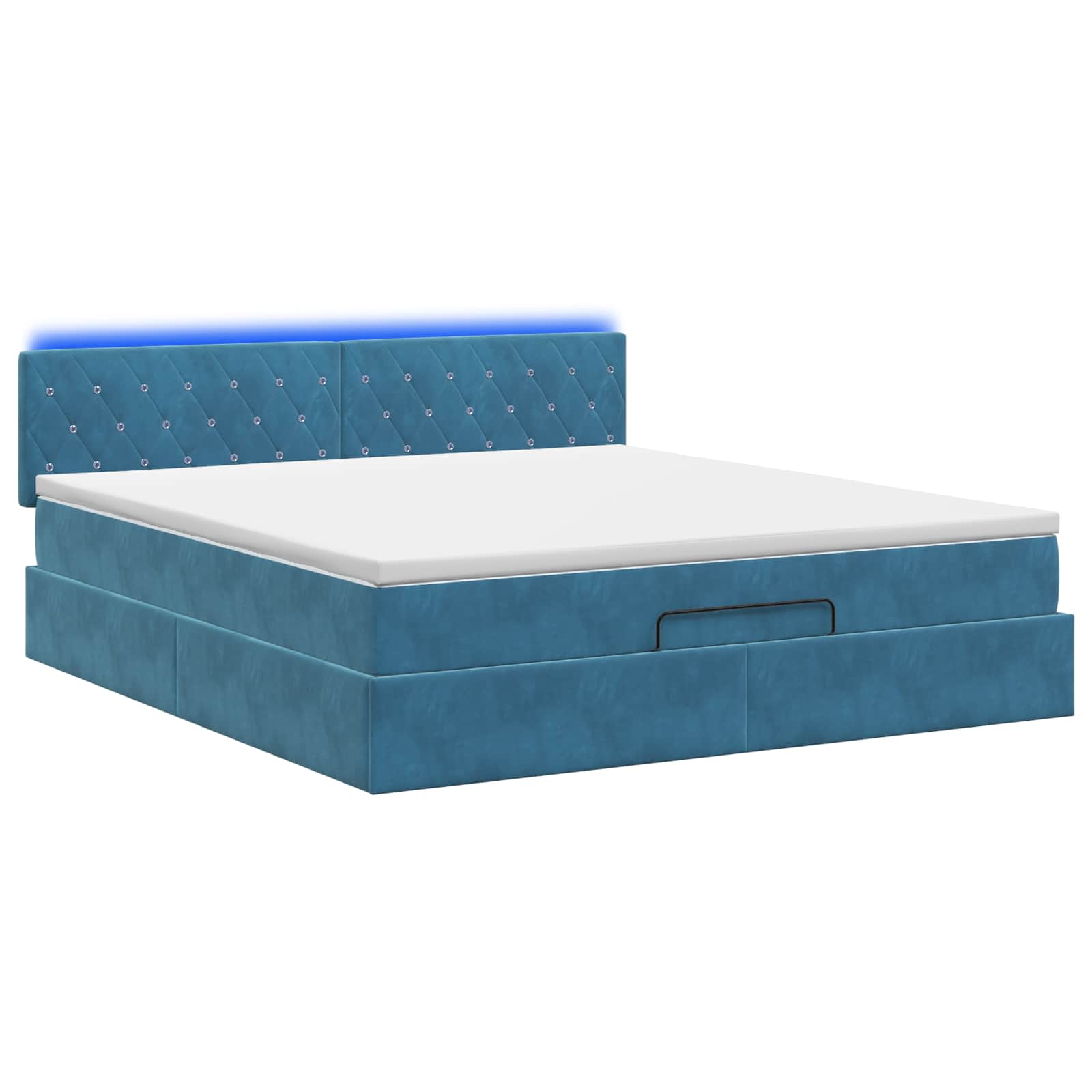 Lit coffre avec matelas et LED Bleu foncé 140 x 190 cm Velours